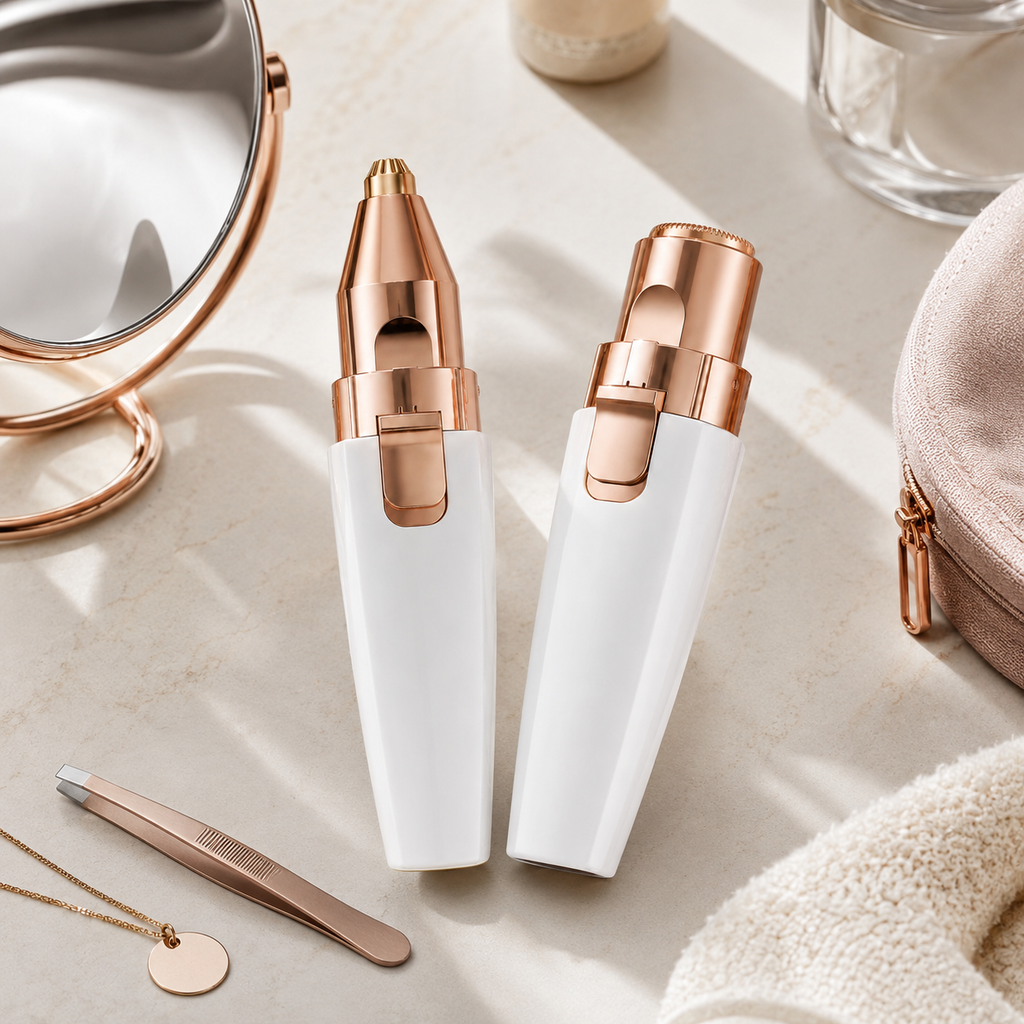 Quelora trimmer lifestyle vanity flatlay